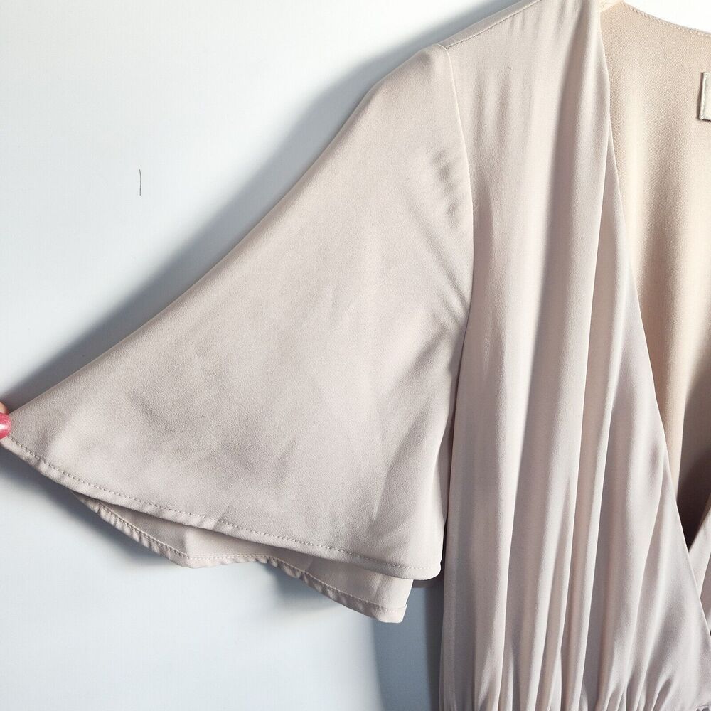 Show Me Your MuMu Sophia Wrap Dress Beige‎ Small Show Me The Ring Crisp Chiffon - Picture 7 of 14
